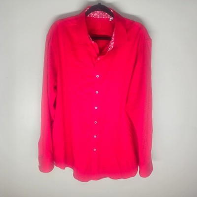Robert Graham Mens 1XL Red Jacquard Paisley Long Sleeve Button Down Shirt Cotton