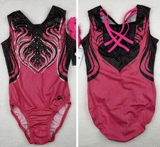 New GK LEOTARD Gymnastics SEQUIN BLING Pink Shimmer USA Mesh BACK Tank Size: AM