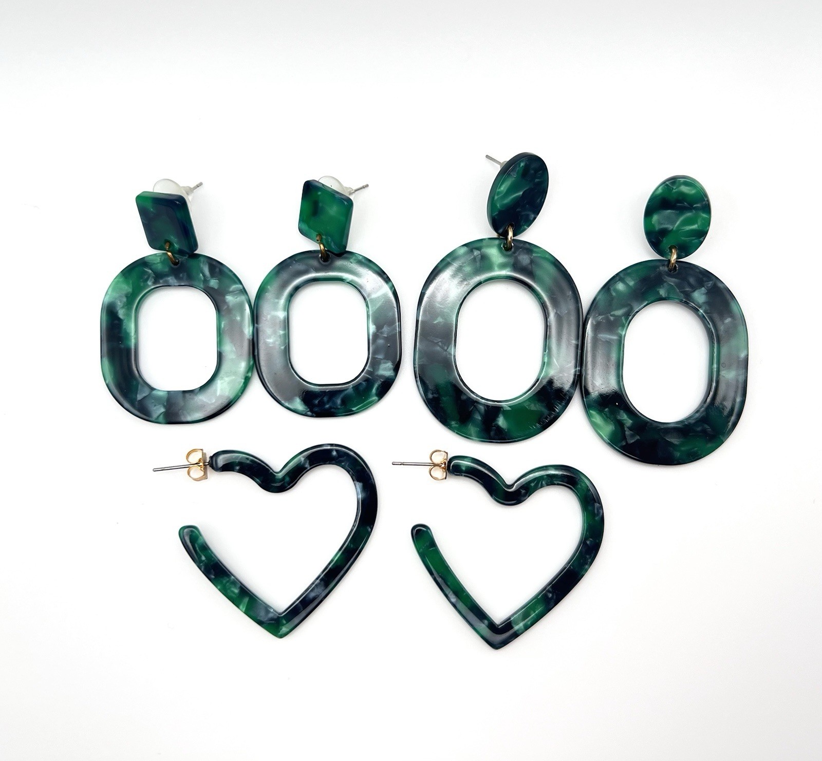 Large Tortoise Shell Effect Green/Black Acrylic/R… - image 4