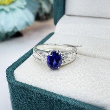 Blue Sapphire Ring, 925 Sterling Silver, Birthstone Ring, Lab Created