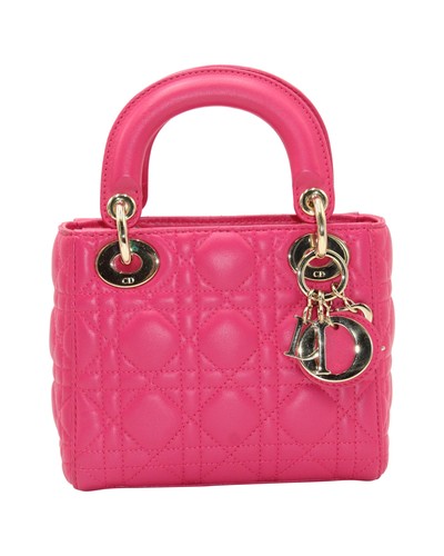 Lady Dior Mini In Cannage Lambskin Leather Women Pink One Size