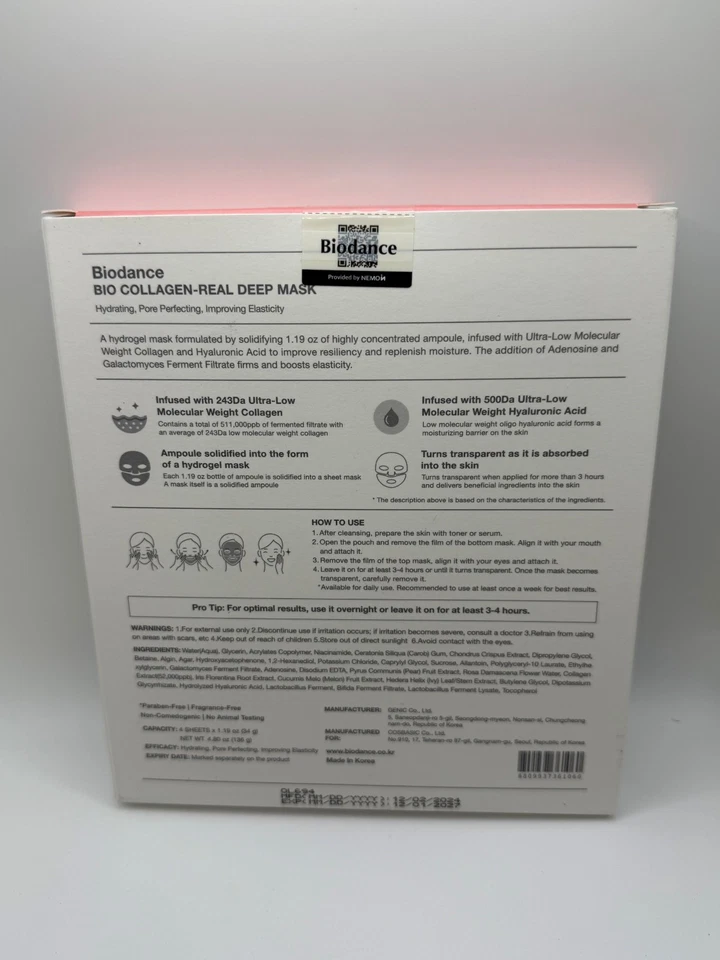 Biodance Bio Collagen Real Deep Mask - Pack of 4 Masks - New - Image 2 of 4