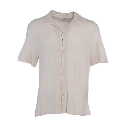 Sandro Herren Hemd Ecru Strick Kurzarm Shirt Gr. XXL FR 56 SHPCM01106