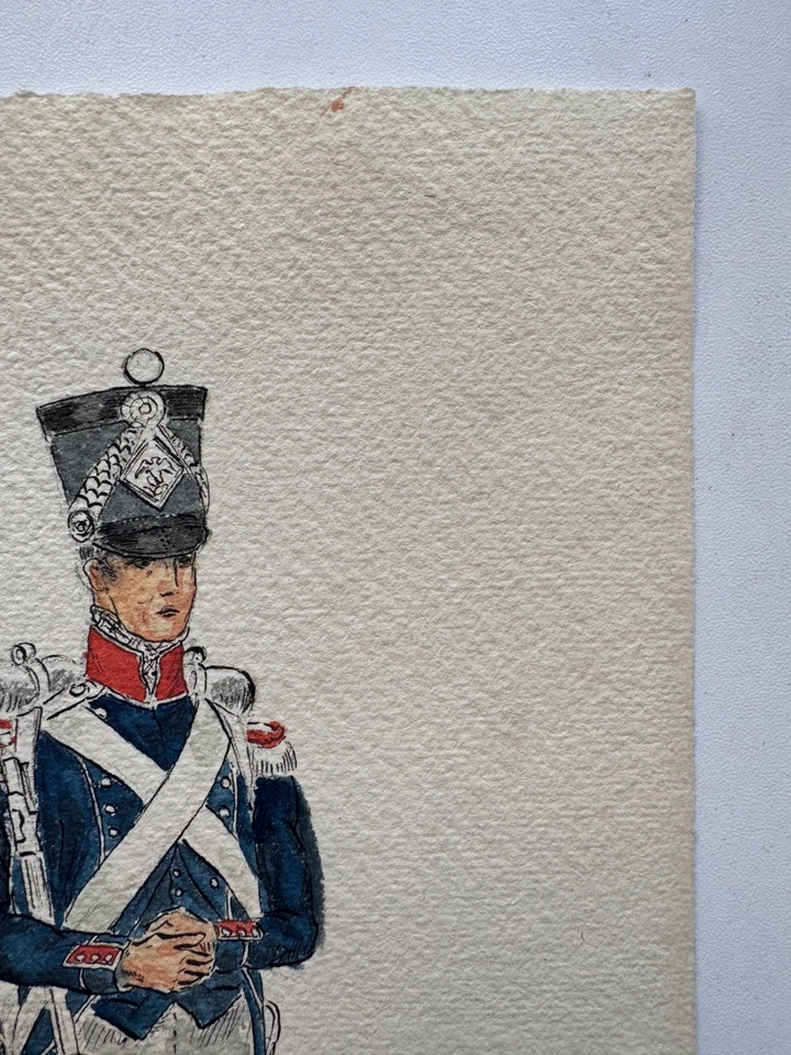 Antique 19th C French Gouache Painting on Paper Napoleonic Military Uniform 5x9 - Image 4 of 4