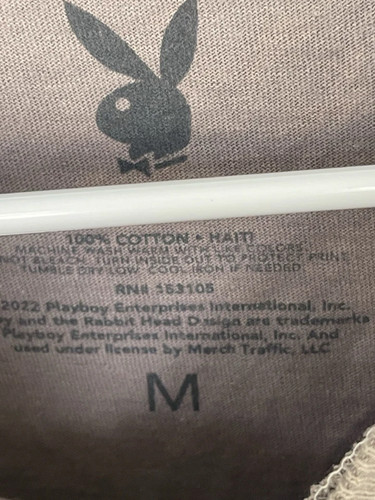 Playboy bunny logo grey short sleeve T-shirt size medium 100% cotton crew neck - Picture 5 of 6