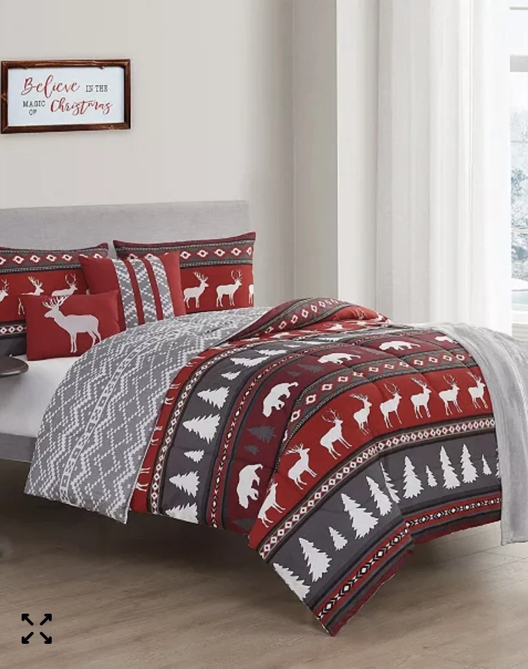 🎄ChristmasReversible Cabin Elk Wildlife 6 pcs King Comforter Set🎄 - Image 2 of 4