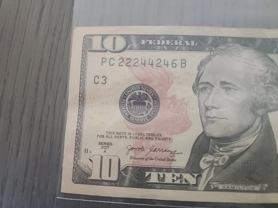 2017 $10 Dollar Bill Note Fancy Repeating Serial Number PC 22244246 B - Image 3 of 4