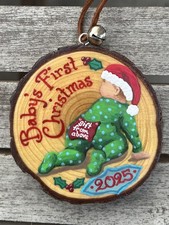 Artist Hand Painted Original Wood Wooden Baby  s First 1st Christmas Ornament  25