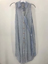 Pre-Owned By Anthropologie Blue Size 0 Printed Shift Midi Sleeveless Dress