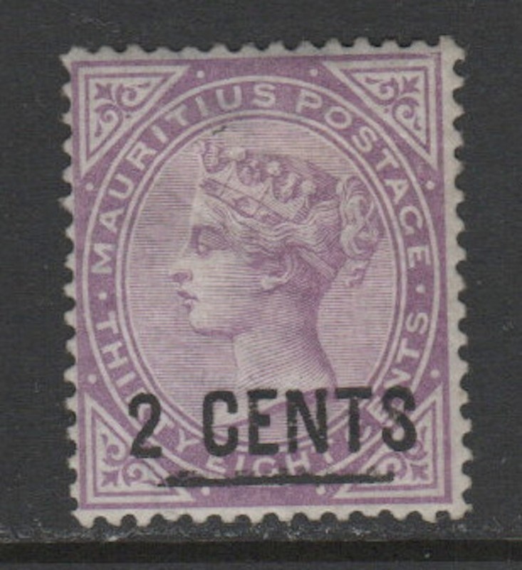 Mauritius 1885 2c on 38c Violet Sc 83 LH VF CV $170