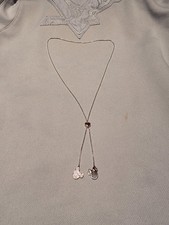 Disney LA CN Mickey Minnie Heads Silver Cubic Zirconia Lariat Necklace Rose Gold