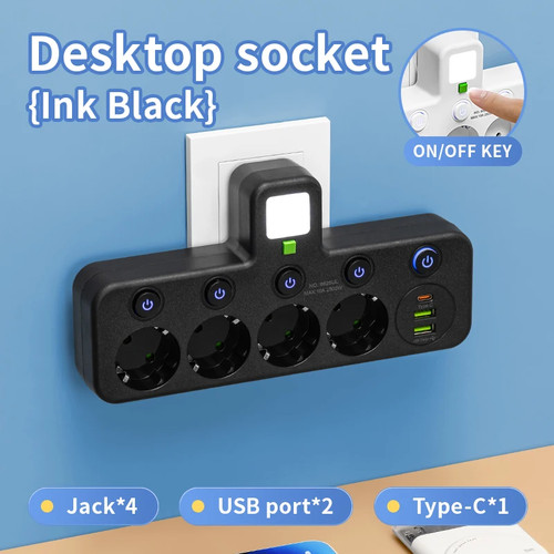 EU Plug Outlet 5 Sockets Electrical Socket No Extension Cord w/ USB Type-C Ports - Picture 2 of 19