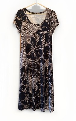 Soft Surroundings Black and White Patterned Maxi Women Dress With Pockets Sz PS