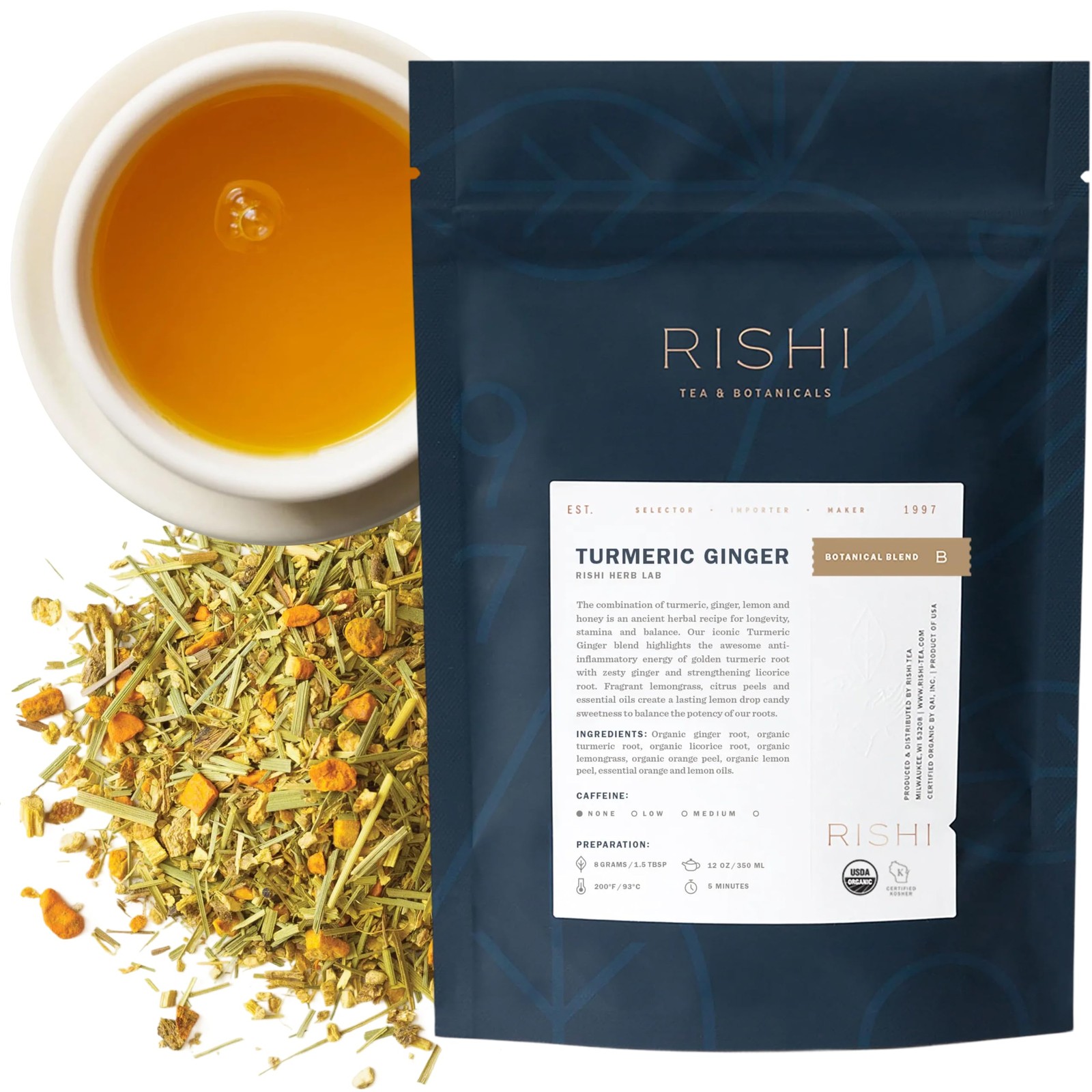 Turmeric Ginger Herbal Tea  Organic Loose Leaf, Caffeine Free Blend...