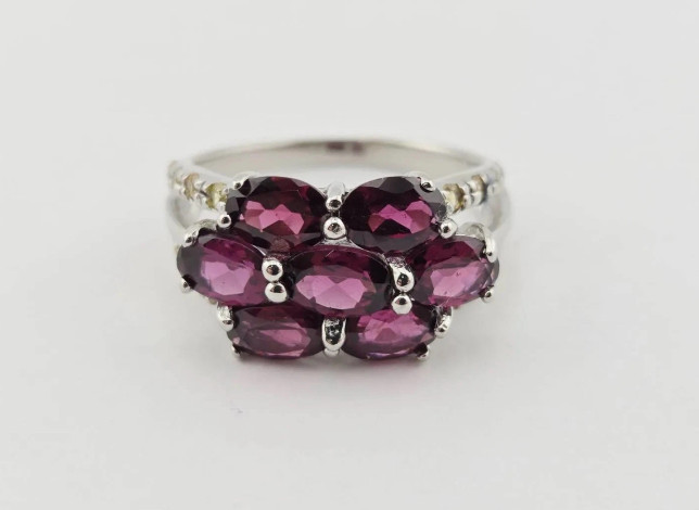 Vintage Natural Unheated Rhodolite Garnet and Sapphire Ster. Silver Ring 7 1/2