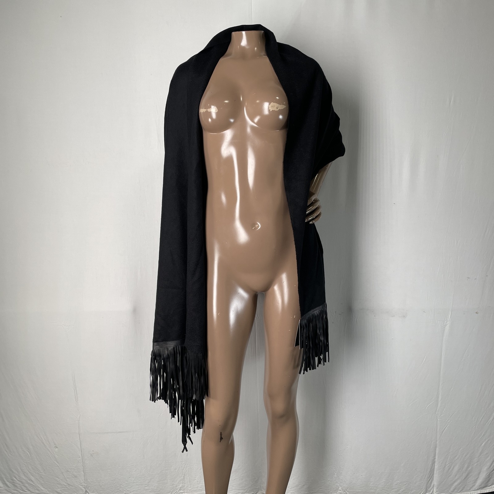 Sofia Cashmere Womens Cashmere Wrap Black One Size Leather Fringe 28X80