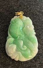 Estate Jade 14K Yellow Gold Reversible Carved Pendant 8.49 Grams