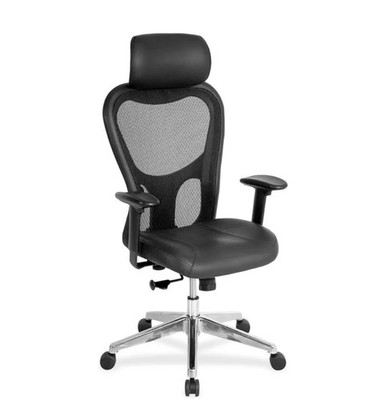 Lorell High-Back Executive Chair, 25''W x23-5/8''D x 53''H, Black Leather Seat/Mesh
