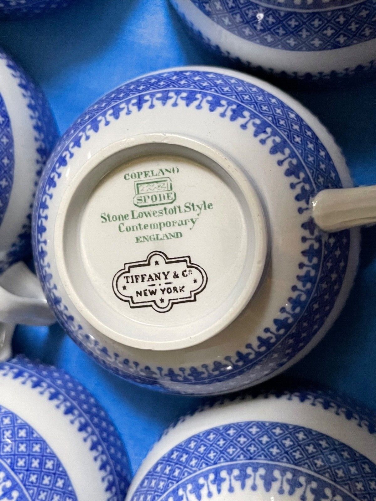VTG.SPODE Copeland stone Lowestoft Style TIFFANY & CO Coffee TEA Cups 8