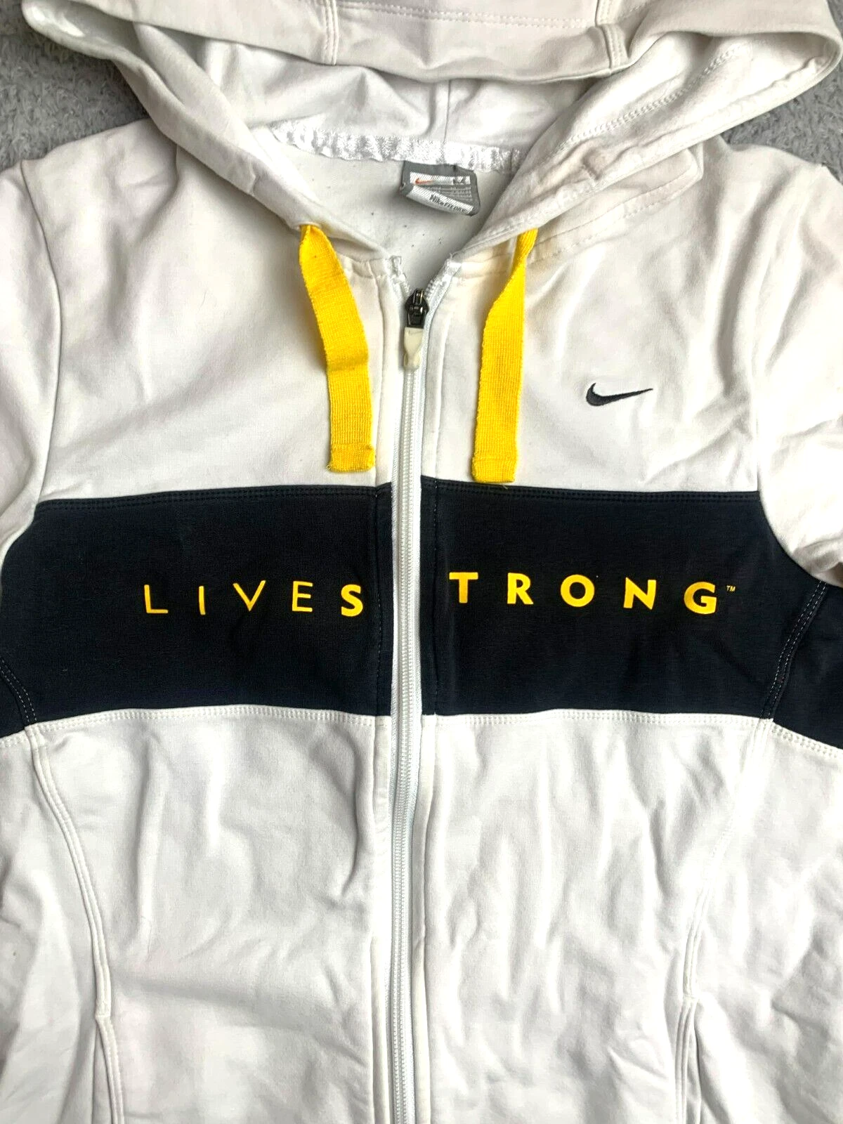 VETEMENTS Giacca Nike donna media bianca nera full zip livestrong felpa con cappuccio vestibilità asciutta donna