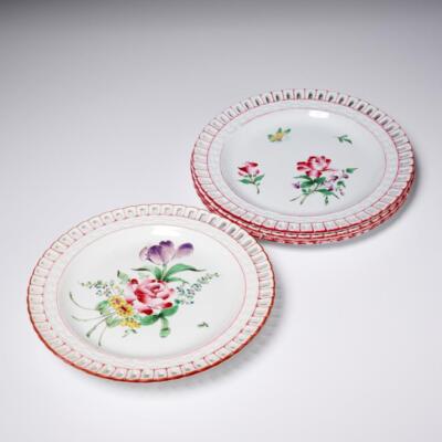KG Luneville French Faience Pierced Floral Plates and Compote 4 PC