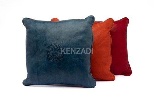 Decorative Moroccan handmade Leather Throw Pillow Covers 16 x 16 In by Kenzadi - Picture 67 of 72
