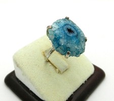 Quartz Druzy Blue Solar Handmade 925 Sterling Silver Ring Size 6.5 NWT