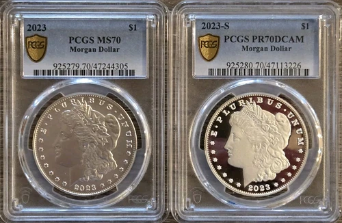 2023-P & S $1 Morgan Silver Dollar 2 pc Set PCGS MS70/PR70DCAM