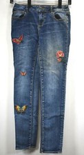 Miss Me Girls Medium Wash Butterfly Skinny Leg 5 Pocket Denim Blue Jeans 12