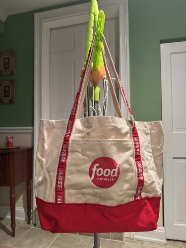 VTG Rare Food Network Channel Reusable Shopping Large Tote Bag White & Red