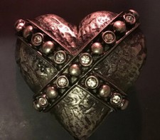 Heart Shaped Belt Buckle Silver Tone Black And Rhinestones 3  X 3  