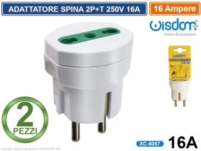 WISDOM 2 PEZZI ADATTATORE SINGOLO FRANCO/TEDESCO SCHUKO CON PRESA BIPASSO 10/16A 2P+T