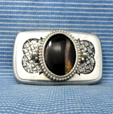 Western Belt Buckle Cowboy Banded Agate Stone Cowgirl Vintage 80s    .GTA351