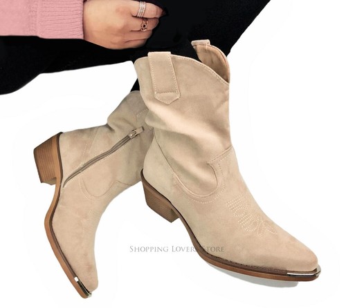 SCARPE donna STIVALI Camperos Scamosciati Texani Stivaletti Basso Western  D25 | eBay