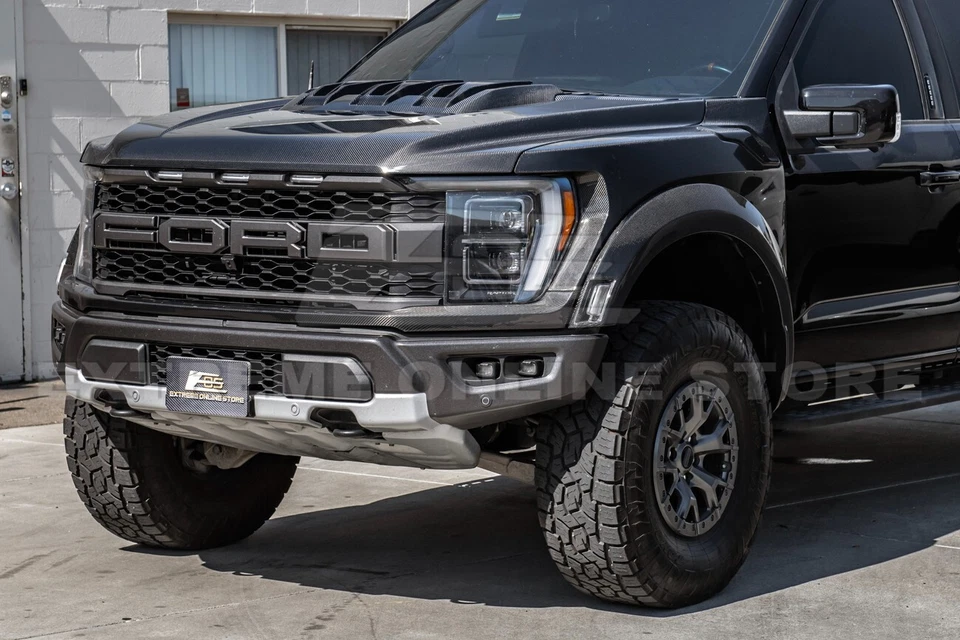 Para Ford F-150 Raptor 21-Up | Cubierta de ventilación del capó delantero de fibra de carbono estilo de fábrica Foto 4 de 4