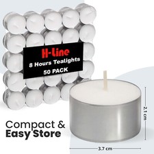 50 Tea Night Lights Candles 8 HOUR LONG BURN Unscented Tealights Nightlights 8HR