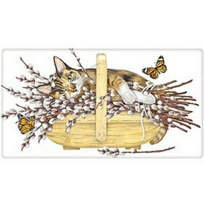 Mary Lake-Thompson Cat in a Willow Basket w/Butterflies Flour Sack Kitchen Towel