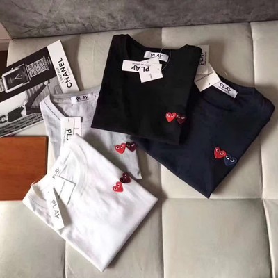 cdg play double heart t shirt