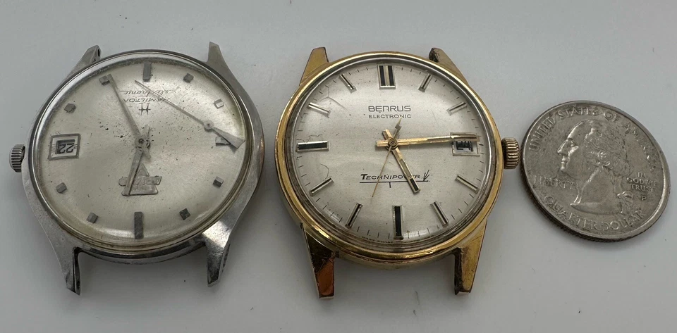 Lote de 2 relojes de pulsera electrónicos vintage para hombre Hamilton & Benrus para piezas/reparación Foto 3 de 4