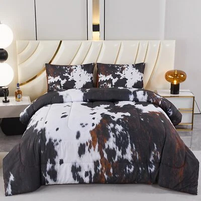 PERFEMET Black King Size Comforter Set 3 Pieces Cow Print Western Farmhouse Style