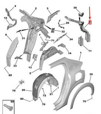 PEUGEOT 208 MK2 P21 Right Tailgate Aperture Drip MLD 1646181680  