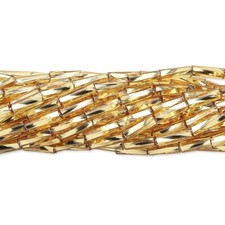 Metallic Gold Glass 6mm 1/4 Inch Long 3 Tube Bugle Beads 1 Hank 920