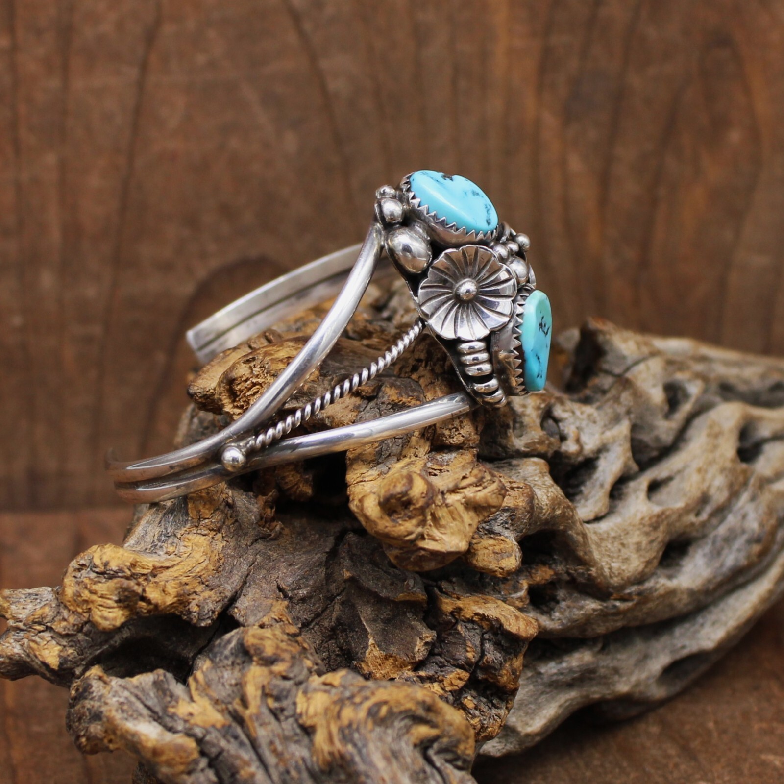 Sterling Silver Split Shank Two Stone Turquoise C… - image 2