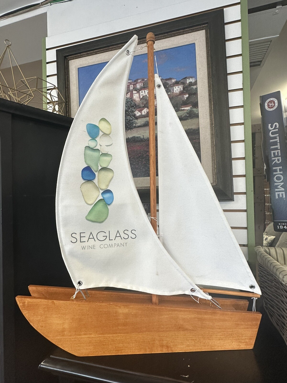 Sea Glass Wine Company Rare Wooden Sailboat Coast to Coast Promo Item NEW IN BOX