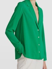 $395 Halston Women's Green Aria Crepe De Chine Long Sleeves Blouse Top Size 2