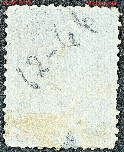US 1861 JACKSON 2¢ BLACK 1861 SC 73 USED NO GUM P12 SCV $55.00 F/VF #1 - Picture 2 of 2