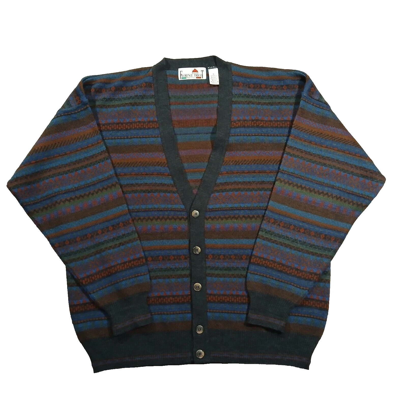 Vintage Florence Tricot Mens Large Wool Acrylic Blend Cardigan Sweater