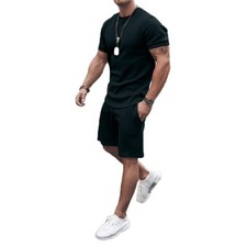 Men Tracksuit Summer 2 Piece Outfits Short Sleeve Fit Tee T-Shirts Shorts Swe...