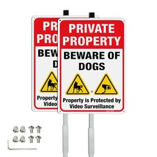 Large Private Property Beware of Dogs Sign with 36" Stake for Outside - 2 Pac...