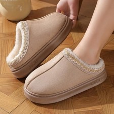 Women Fluffy Lined Slippers Warm Plush Indoor Fashion Non Slip Soles Shoes